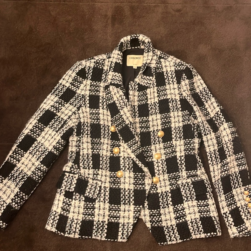 L’gence white and black tweed blazer size 12